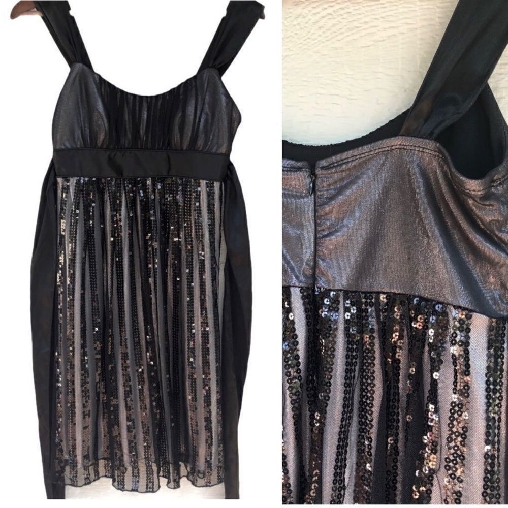 Love Tease Black sequin formal babydoll tie waist hoco y2k Back dress juniors 7